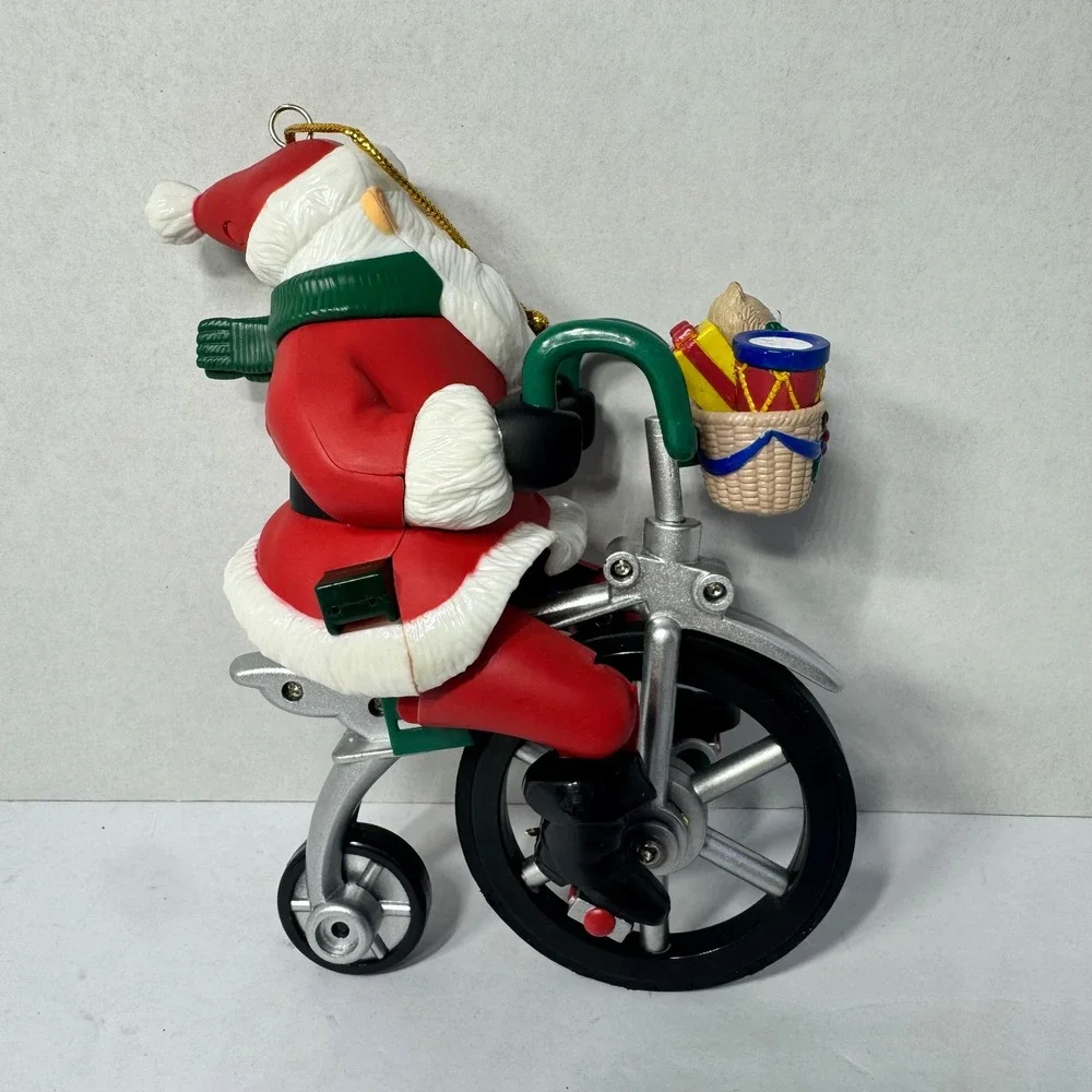 Vintage 1990s Avon Cycling Santa Claus Christmas Ornament Tricycle Holiday Decor